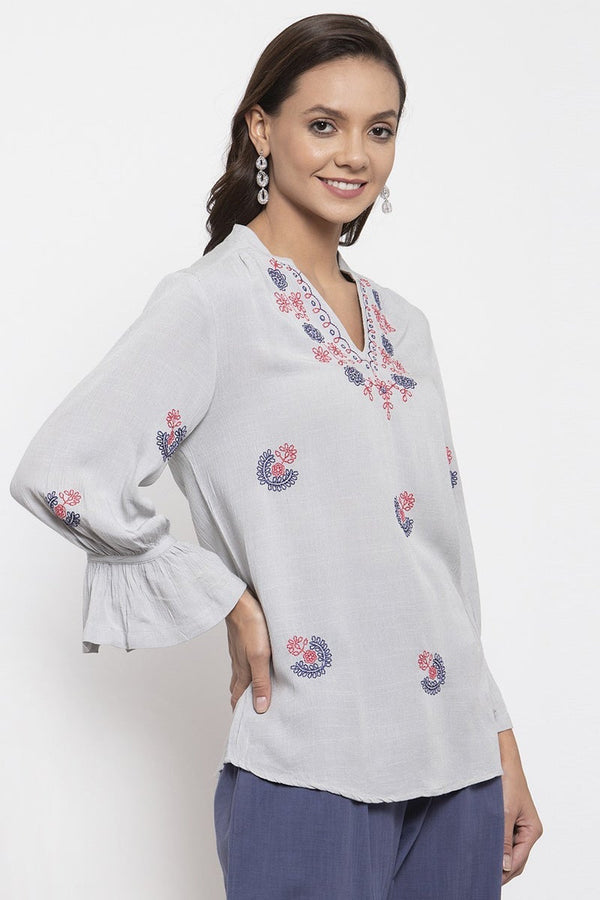 Gipsy Gipsy Women Polyester V-Neck Light Grey Tunic Light Grey
