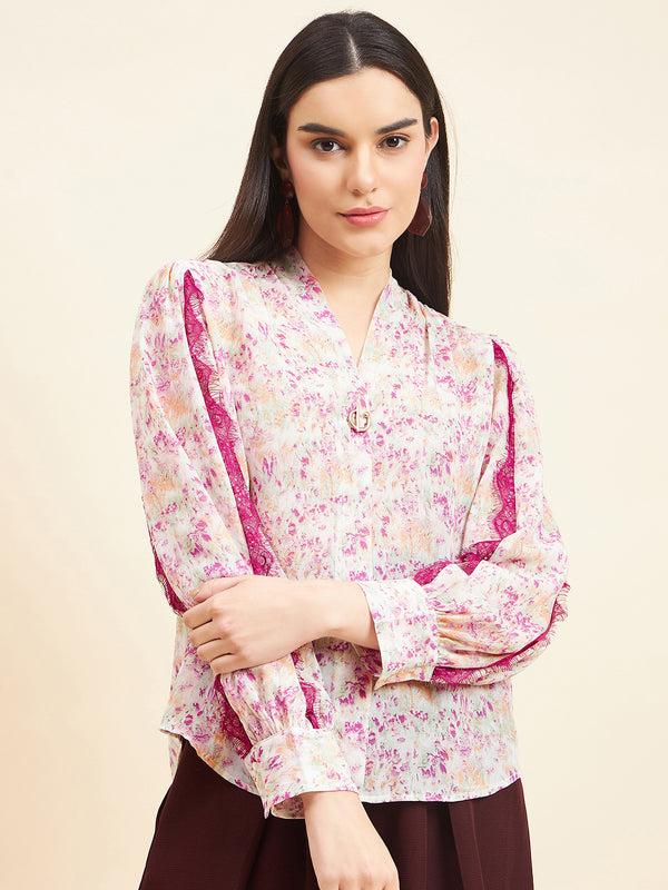 Gipsy Gipsy Women Printed Lace Georgette Pink Top Pink