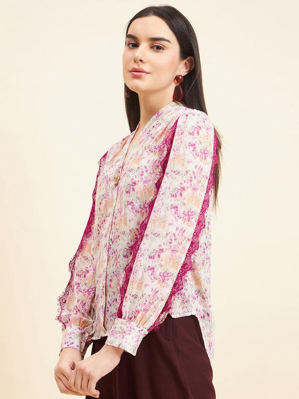 Gipsy Gipsy Women Printed Lace Georgette Pink Top Pink