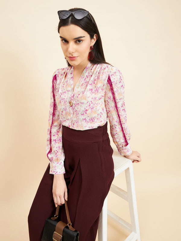 gipsy Gipsy Women Printed Lace Georgette Pink Top Pink