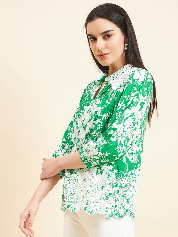 Gipsy Gipsy Women Printed Lace Rayon Green Shirt Green