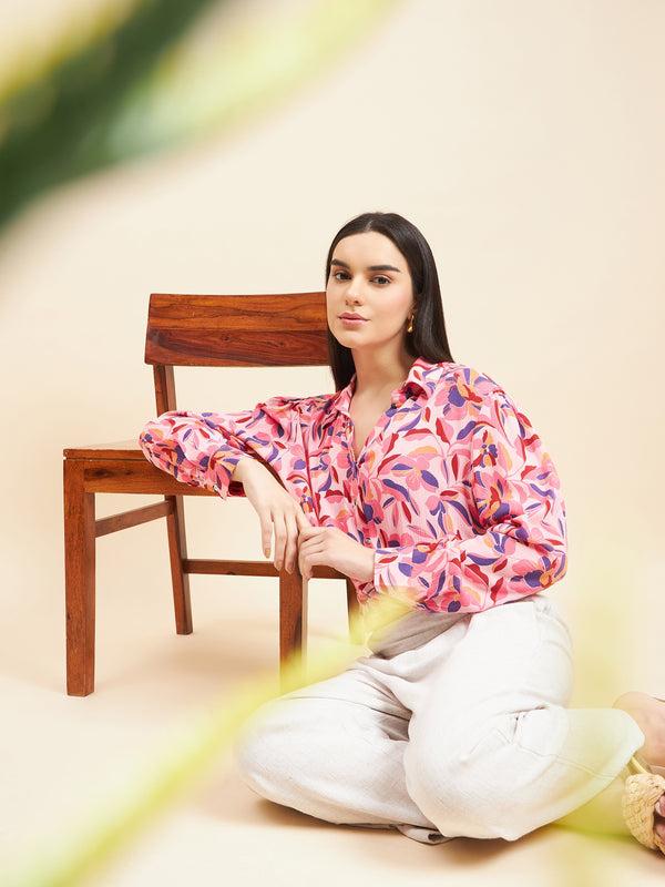 gipsy Gipsy Women Printed Waist Band With Elastic Crop Rayon Pink Top Pink