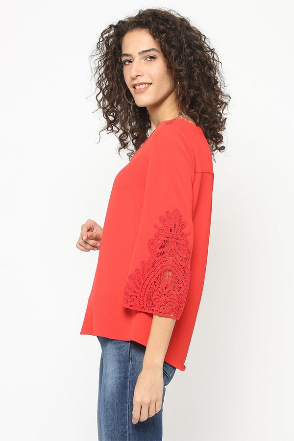 Gipsy Gipsy Women Red V Neck 3/4 Quarter Sleeves Tunic Red