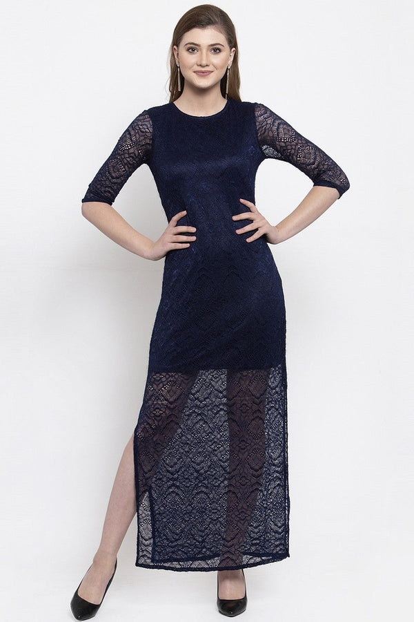 Gipsy Gipsy Women Round Neck Half Net Sleeves Dress Beige