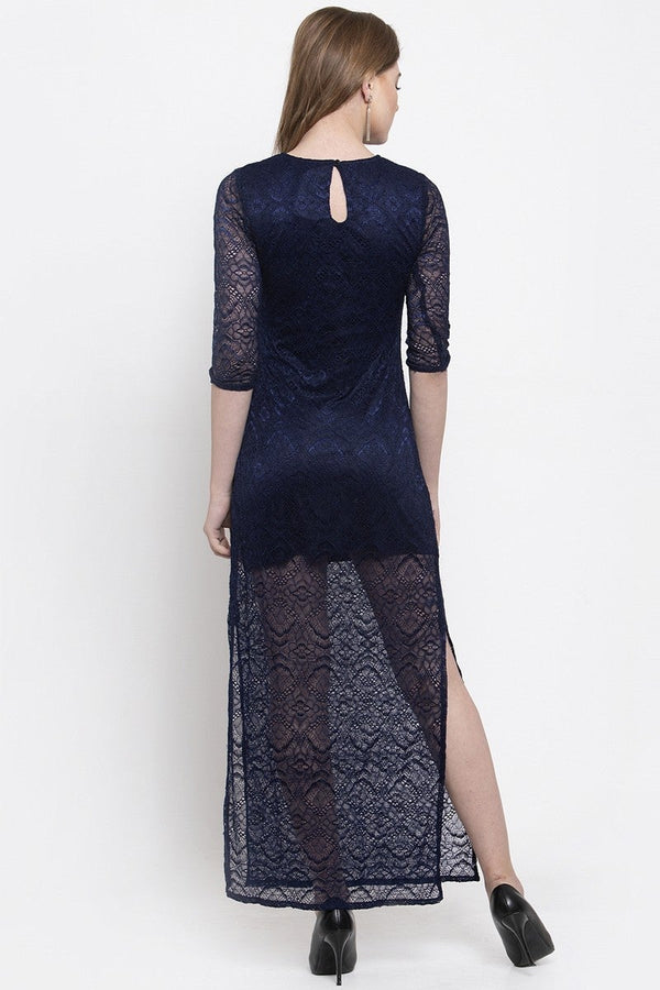 Gipsy Gipsy Women Round Neck Half Net Sleeves Dress Beige