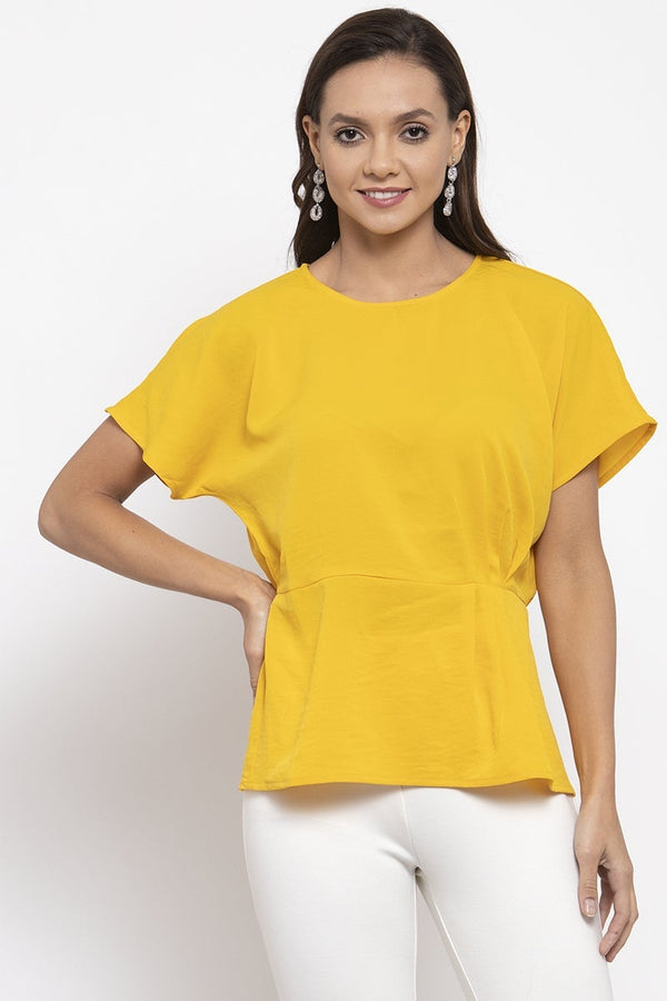 Gipsy Gipsy Women Round Neck Short Sleeves Solid Yellow Color Tops Yellow