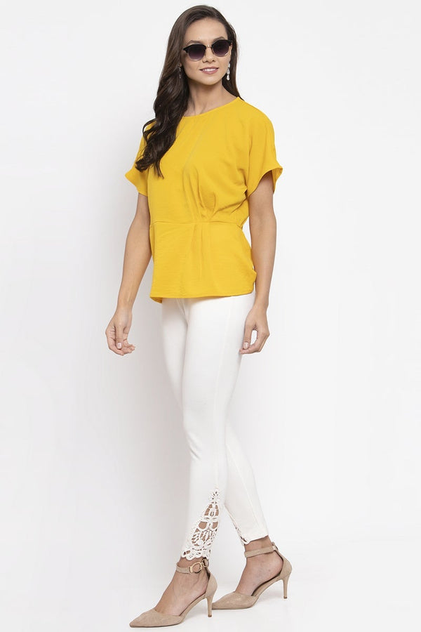 Gipsy Gipsy Women Round Neck Short Sleeves Solid Yellow Color Tops Yellow