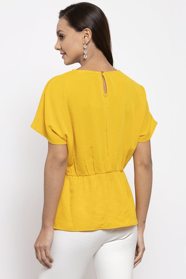 Gipsy Gipsy Women Round Neck Short Sleeves Solid Yellow Color Tops Yellow