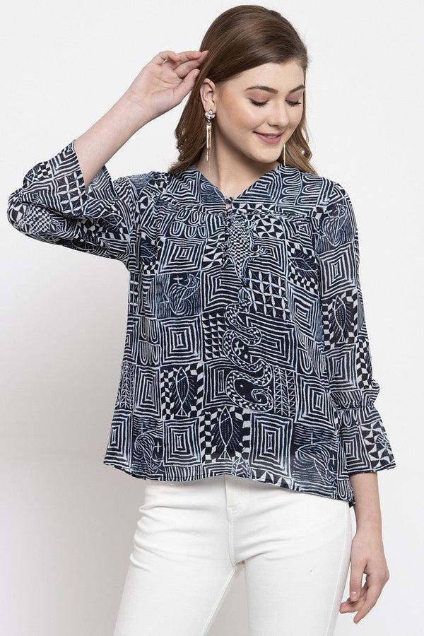 gipsy Gipsy Women V Neck 3 By 4 Sleeves Indigo Tunic Indigo