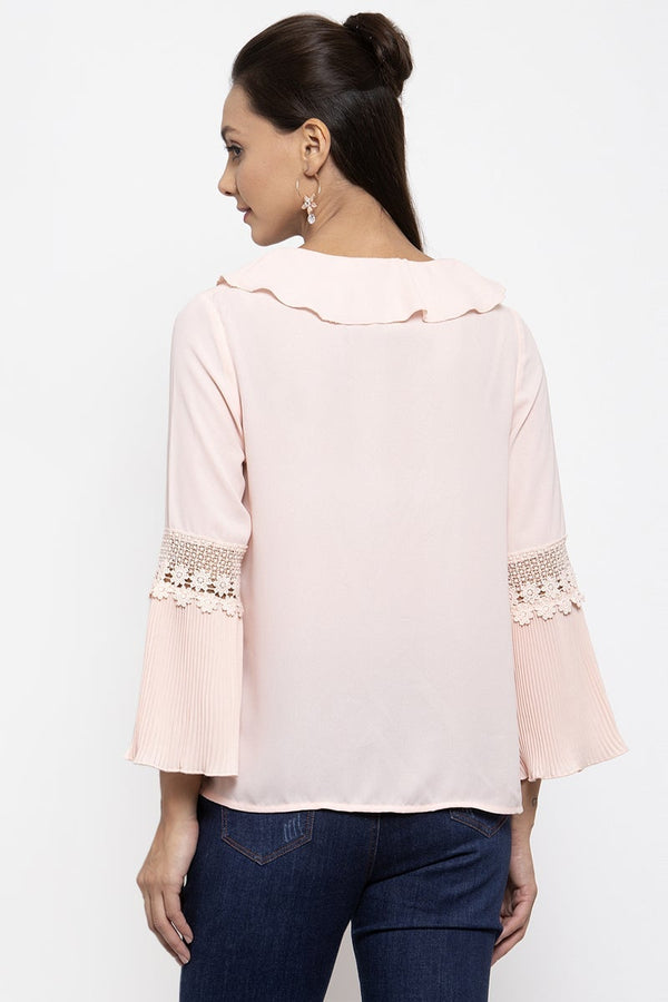 Gipsy Gipsy Women V-Neck Long Sleeves Solid Blush Pink Color Tops Blush Pink