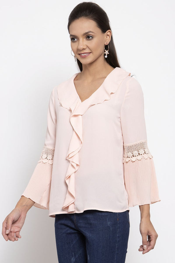 Gipsy Gipsy Women V-Neck Long Sleeves Solid Blush Pink Color Tops Blush Pink