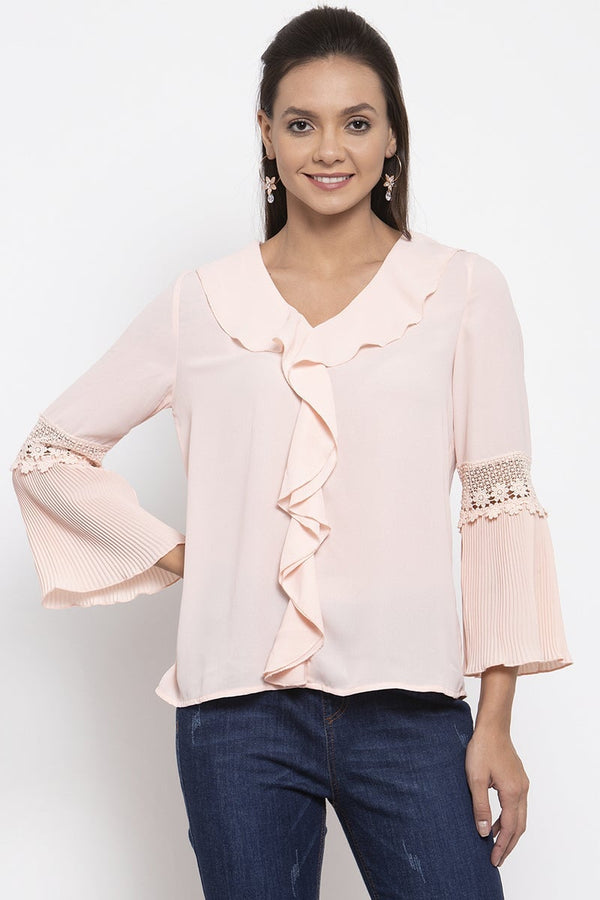 gipsy Gipsy Women V-Neck Long Sleeves Solid Blush Pink Color Tops Blush Pink