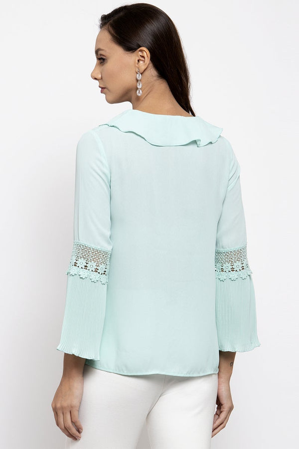 Gipsy Gipsy Women V-Neck Long Sleeves Solid Mint Color Tops Mint
