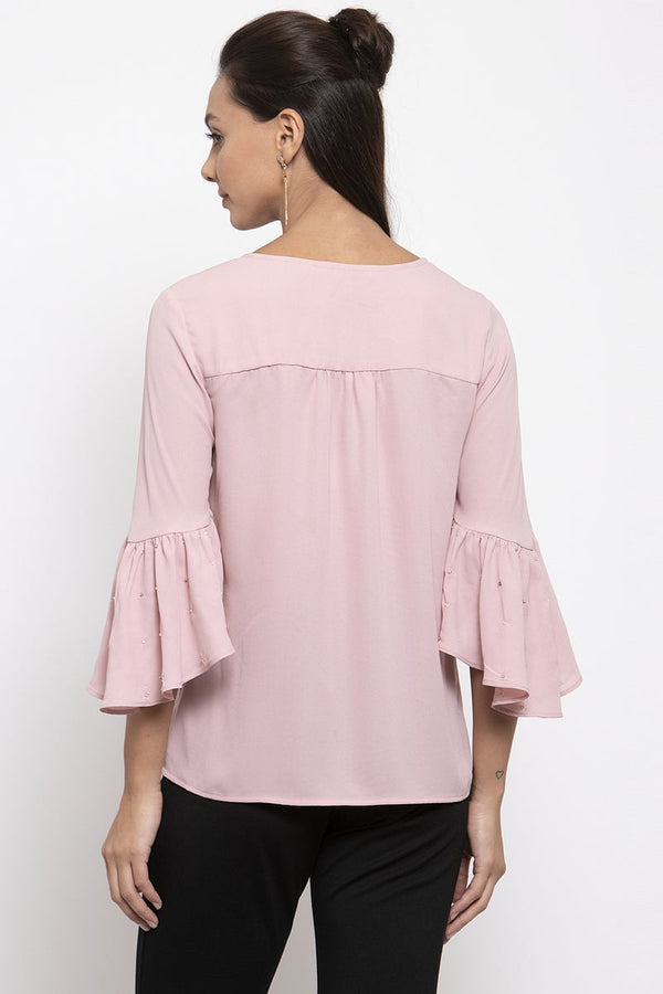Gipsy Gipsy Women V-Neck Three-Quarter Sleeves Solid Dusky Pink Color Tops Dusky Pink