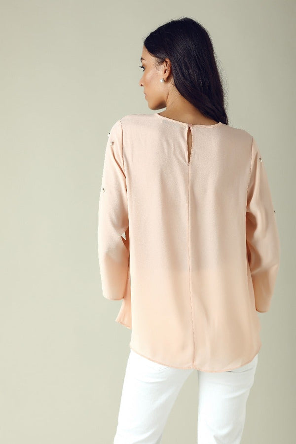 Gipsy GIPSY Womens Key Hole Neck Embellished Top Apricot