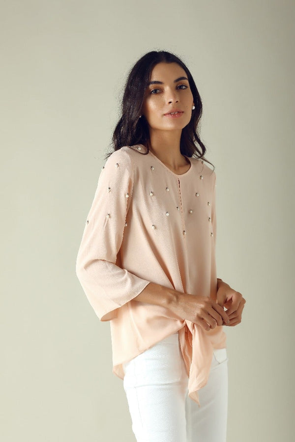 Gipsy GIPSY Womens Key Hole Neck Embellished Top Apricot