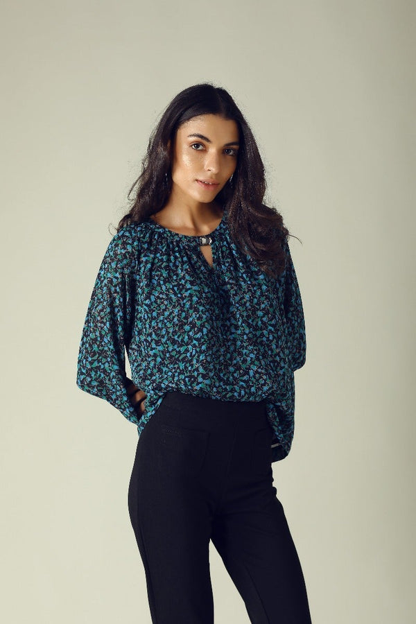 Gipsy GIPSY Womens Key Hole Neck Printed Tunic Blue