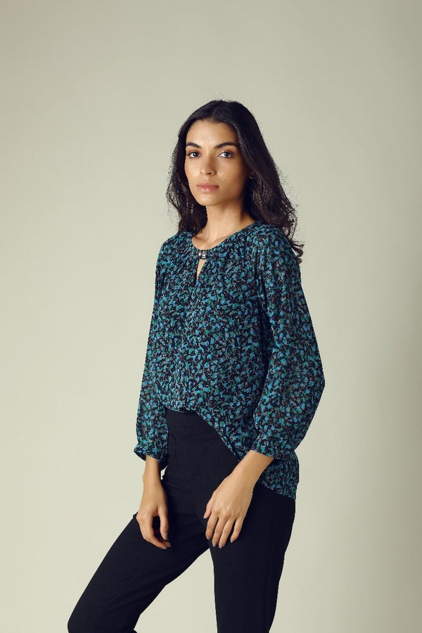 Gipsy GIPSY Womens Key Hole Neck Printed Tunic Blue