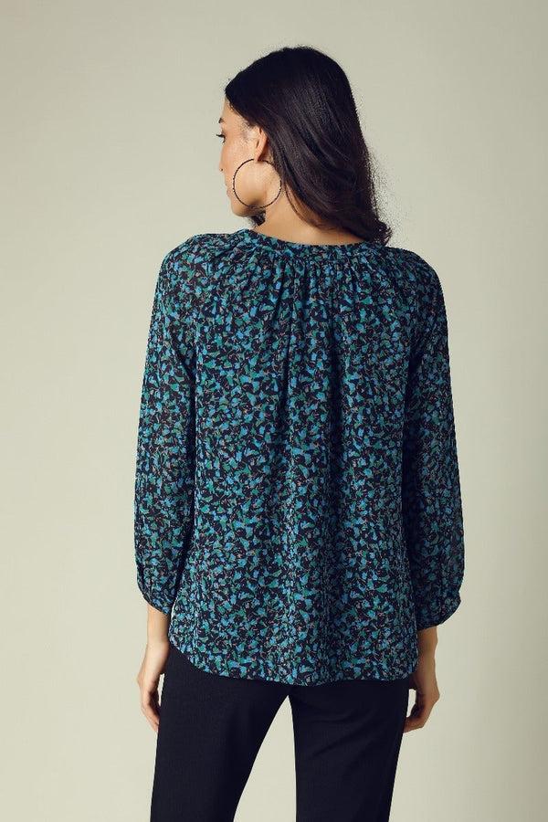 Gipsy GIPSY Womens Key Hole Neck Printed Tunic Blue