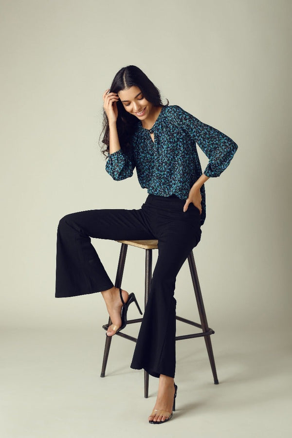 gipsy GIPSY Womens Key Hole Neck Printed Tunic Blue