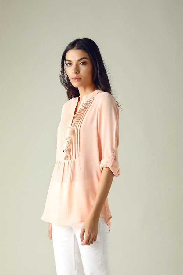 Gipsy GIPSY Womens Mandarin Collar Solid Tunic Pink