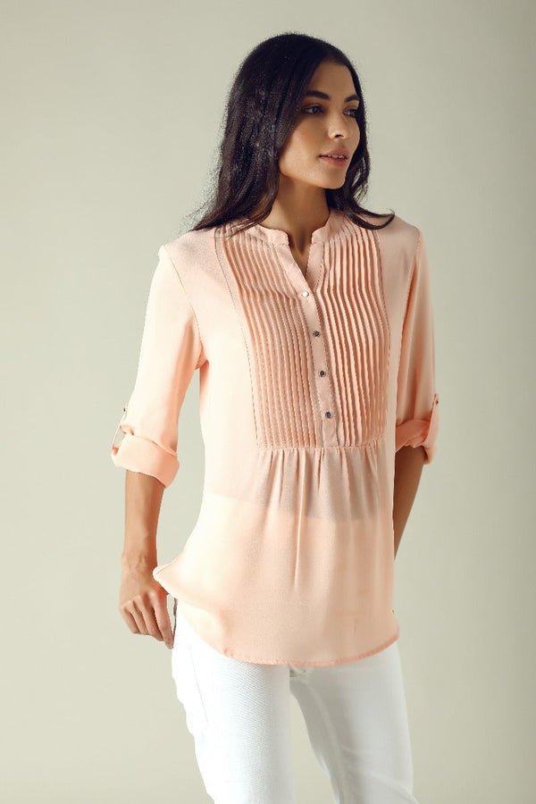 gipsy GIPSY Womens Mandarin Collar Solid Tunic Pink