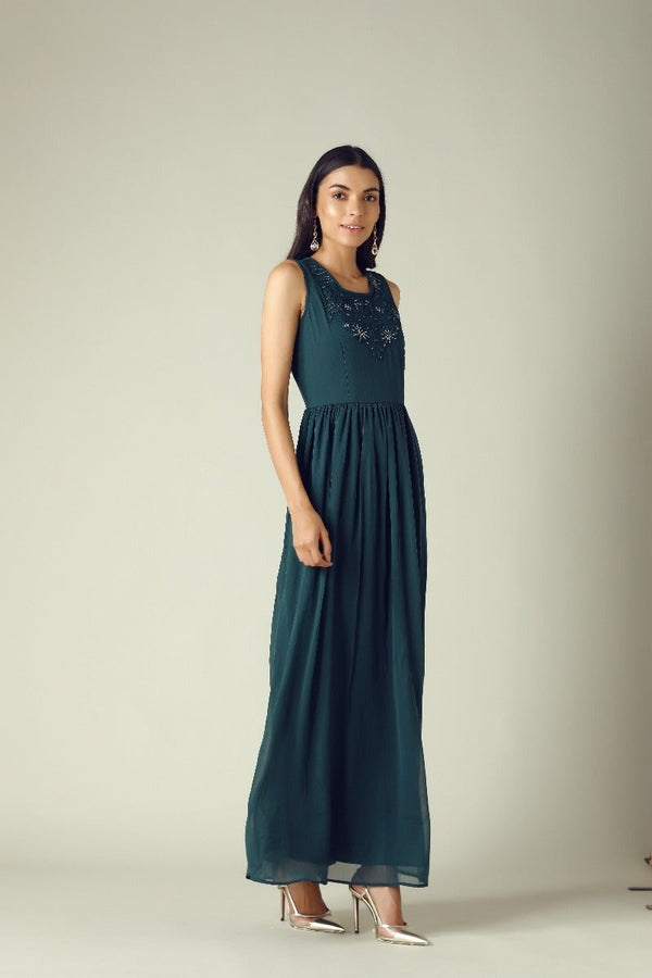 Gipsy GIPSY Womens Round Neck Embellished Maxi Dress Green