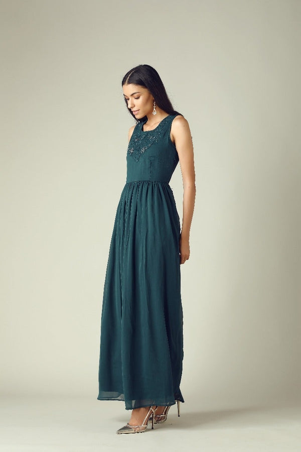 gipsy GIPSY Womens Round Neck Embellished Maxi Dress Green