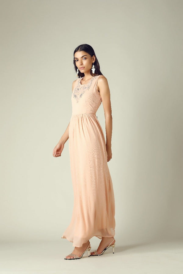 Gipsy GIPSY Womens Round Neck Pink Embellished Maxi Dress Pink