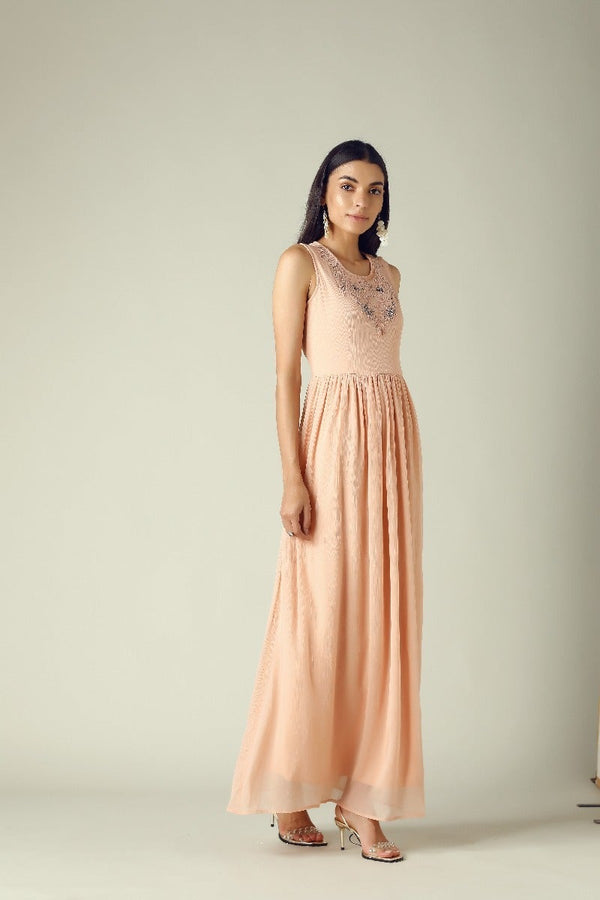 Gipsy GIPSY Womens Round Neck Pink Embellished Maxi Dress Pink