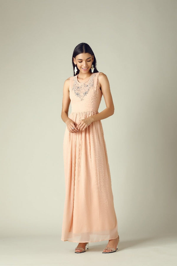 gipsy GIPSY Womens Round Neck Pink Embellished Maxi Dress Pink