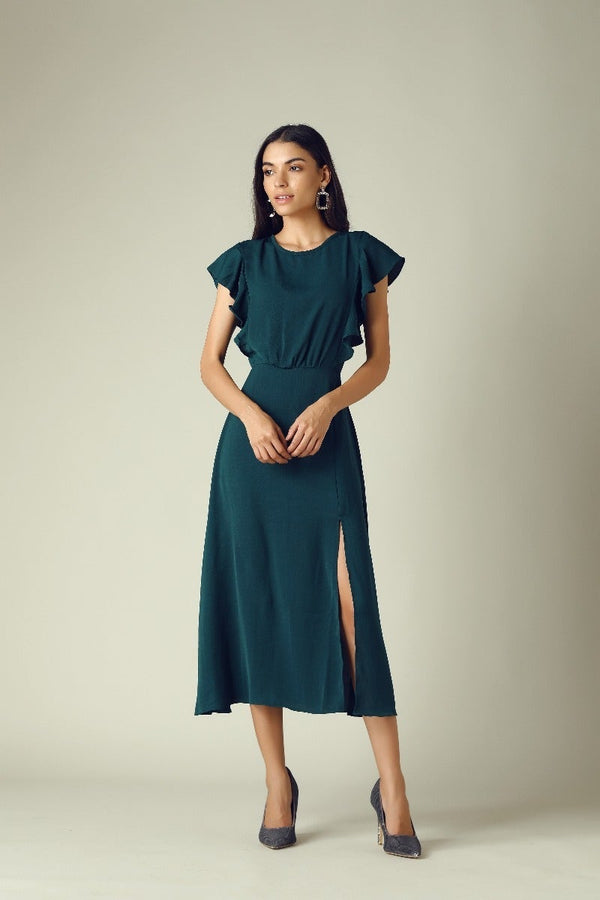 Gipsy GIPSY Womens Round Neck Slub Midi Dress Green