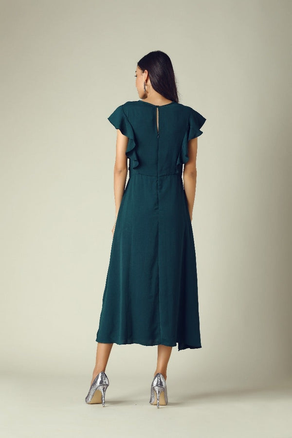 Gipsy GIPSY Womens Round Neck Slub Midi Dress Green