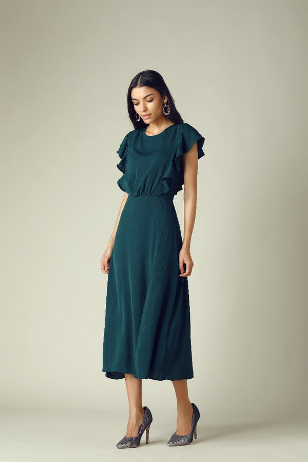 gipsy GIPSY Womens Round Neck Slub Midi Dress Green