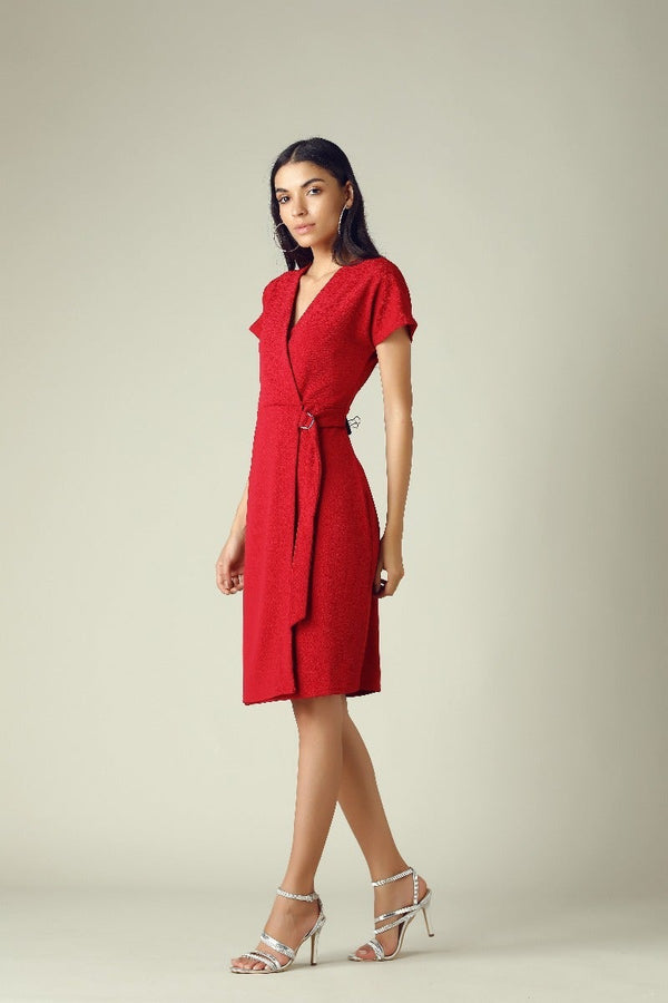 Gipsy GIPSY Womens Surplice Neck Solid Shift Dress Red