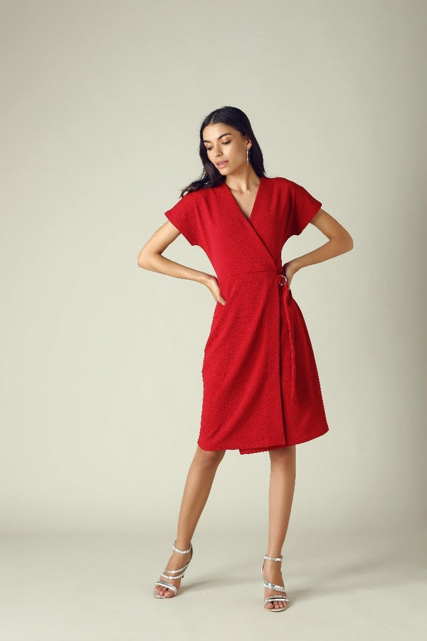 gipsy GIPSY Womens Surplice Neck Solid Shift Dress Red