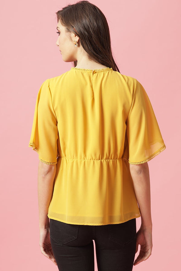 Gipsy Gipsy Yellow Medium Length Round Neck Polyester Blouse Yellow