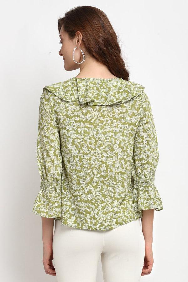 Gipsy Green Medium Length Tie- Up Rayon Crepe Blouse Green