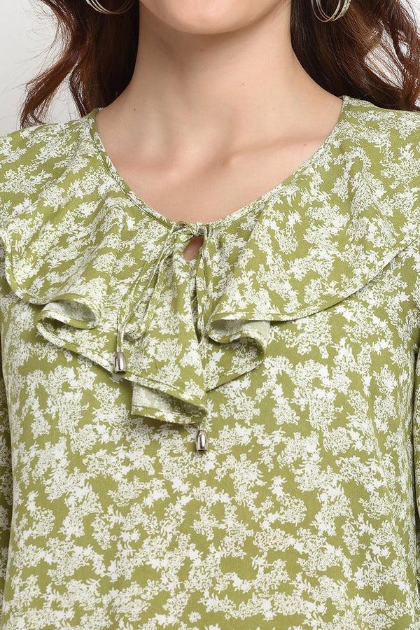 Gipsy Green Medium Length Tie- Up Rayon Crepe Blouse Green