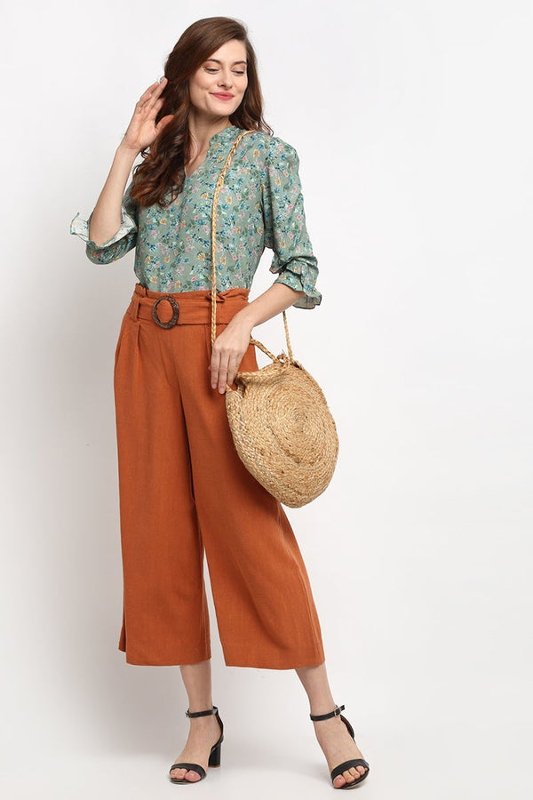 Gipsy Green Medium Length V-Neck Rayon Blouse Green