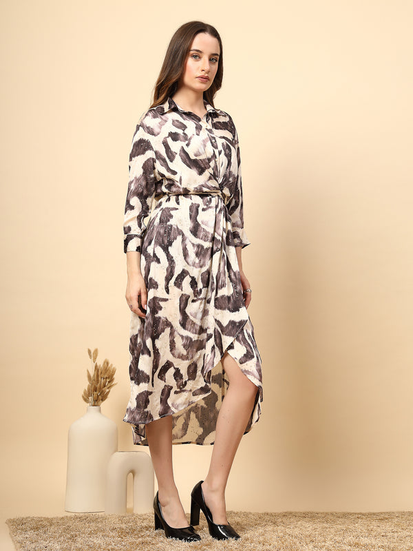 Gipsy Grey Dress With Diamond Buttons And Shiny Finish