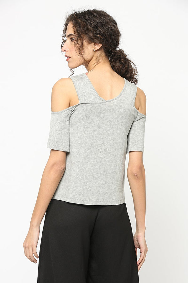 Gipsy Grey Medium Length Round Neck Cotton Blouse Grey