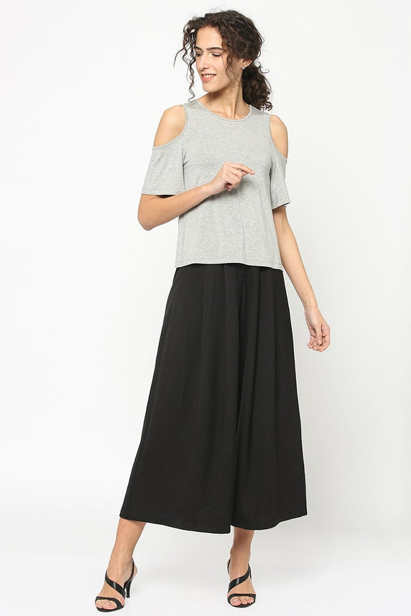 Gipsy Grey Medium Length Round Neck Cotton Blouse Grey