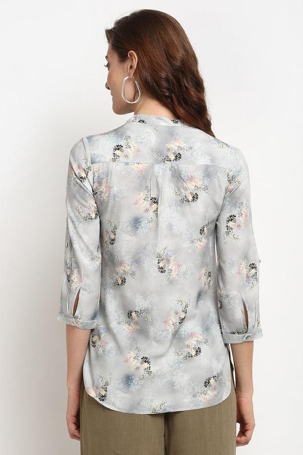 Gipsy Grey Medium Length V-Neck Rayon Crepe Tunic Grey