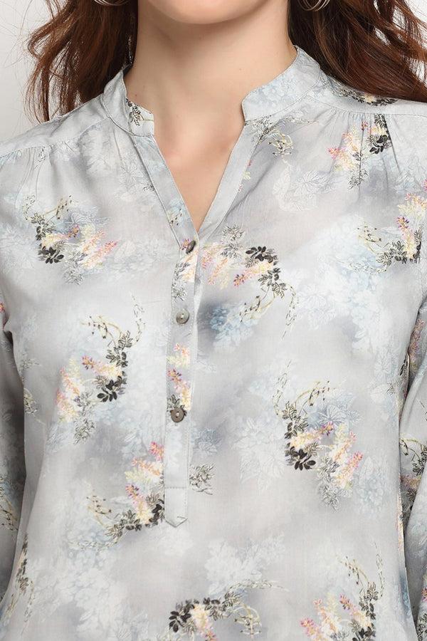 Gipsy Grey Medium Length V-Neck Rayon Crepe Tunic Grey