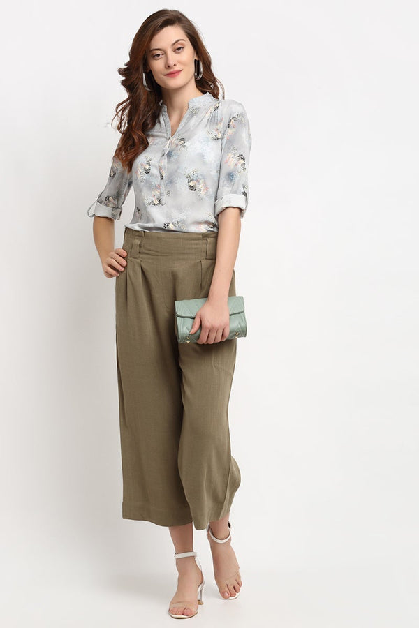 Gipsy Grey Medium Length V-Neck Rayon Crepe Tunic Grey