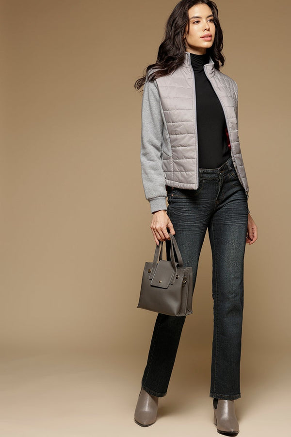 Gipsy Grey Regular Length Full Sleeves Stand Collar Polyester Jacket Grey