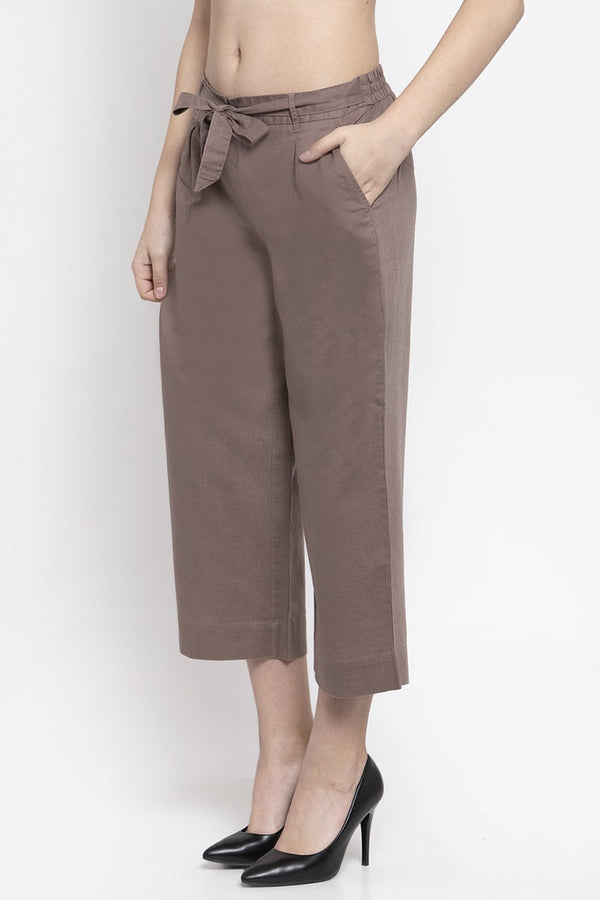Gipsy Khaki Ankle Length Solid Cotton Culottes Khaki