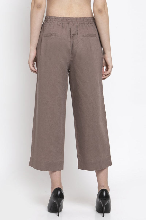 Gipsy Khaki Ankle Length Solid Cotton Culottes Khaki