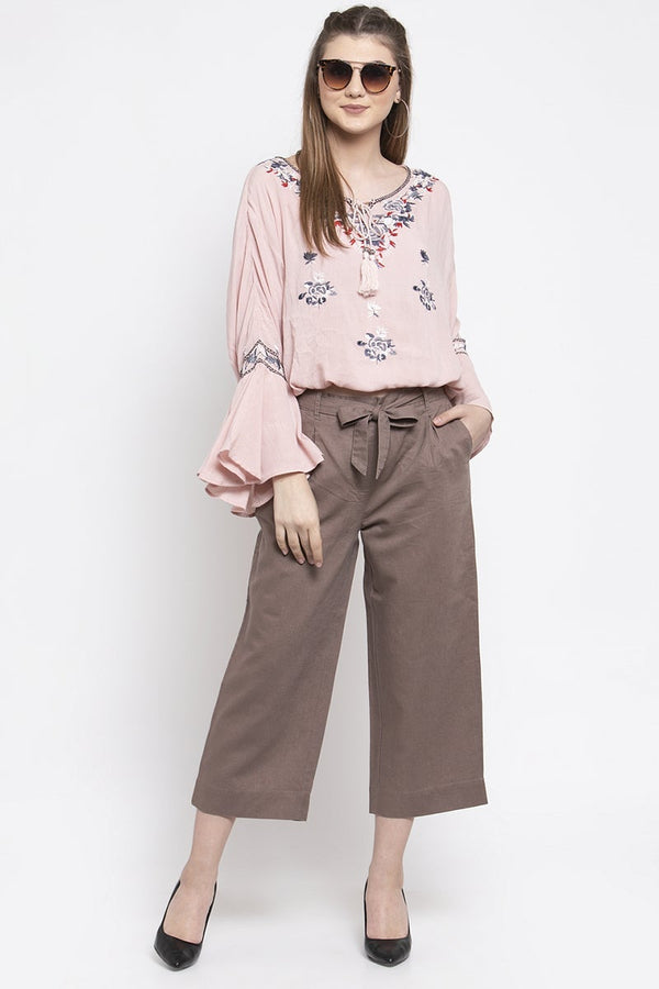 Gipsy Khaki Ankle Length Solid Cotton Culottes Khaki